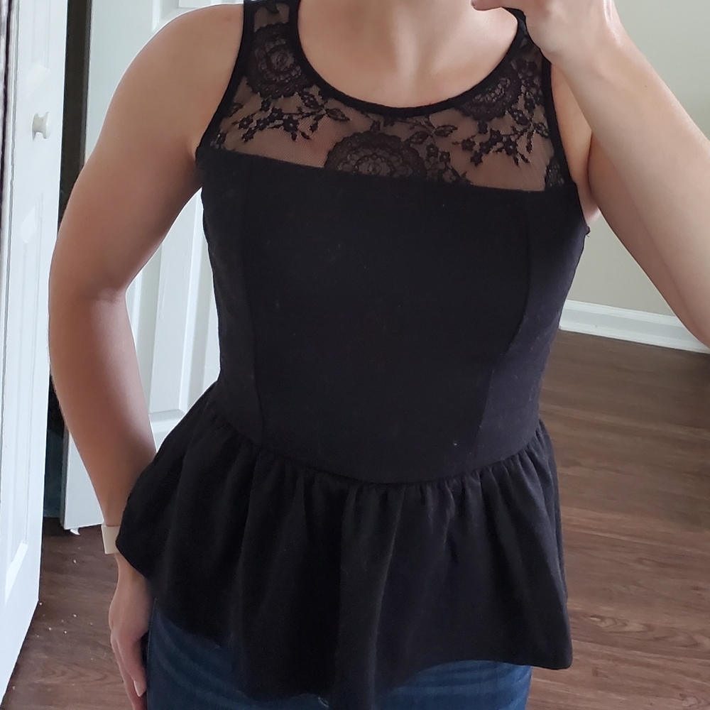 Monteau Black Lace Peplum Top
